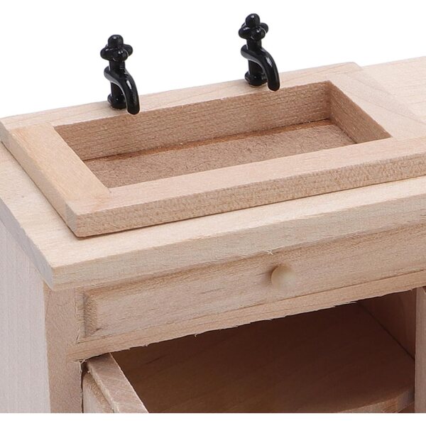 Miniatura Lavabo con Mobile in Legno di Betulla Scala 1:12 per Casa delle Bambole