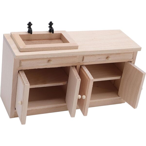 Miniatura Lavabo con Mobile in Legno di Betulla Scala 1:12 per Casa delle Bambole