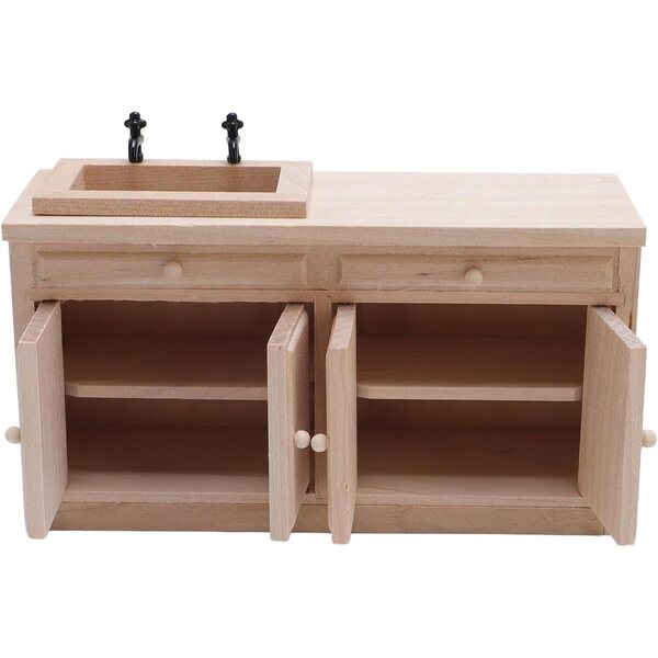 Miniatura Lavabo con Mobile in Legno di Betulla Scala 1:12 per Casa delle Bambole