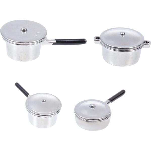 Set mit 4 Miniatur-Eisentöpfen für Puppenhausdekorationen in Silber
