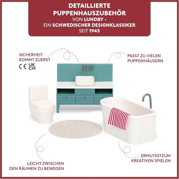 Badezimmermöbel-Set für Lundby Puppenhaus, 5-teilig, Miniatur 1:18