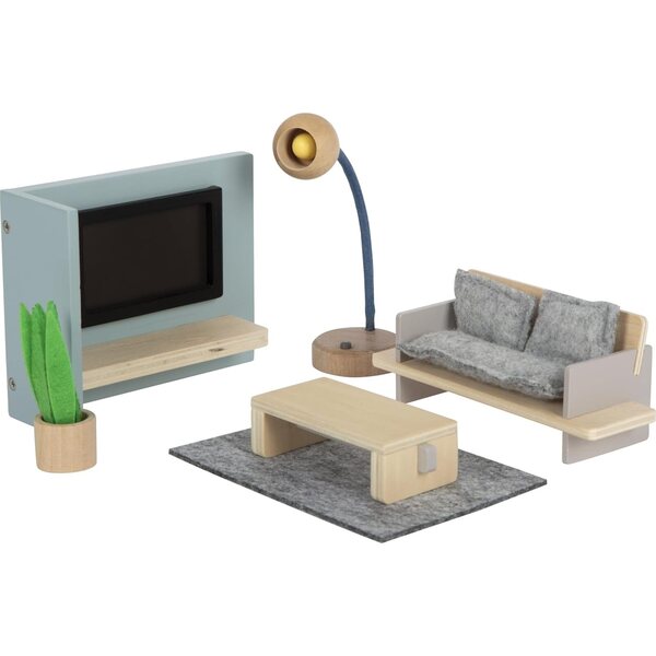 Set mobili soggiorno per casa delle bambole in legno Small Foot, giochi creativi per bambini