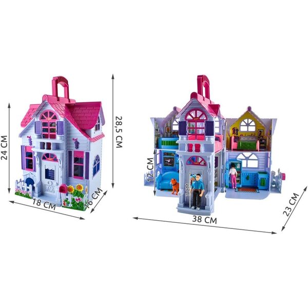 Casa delle Bambole Pieghevole ISO Trade con Famiglia e Mobili, Gioco Portatile