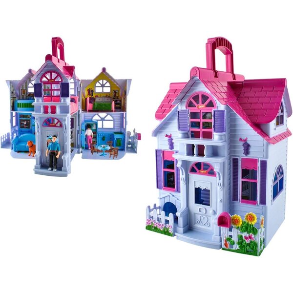 Casa delle Bambole Pieghevole ISO Trade con Famiglia e Mobili, Gioco Portatile