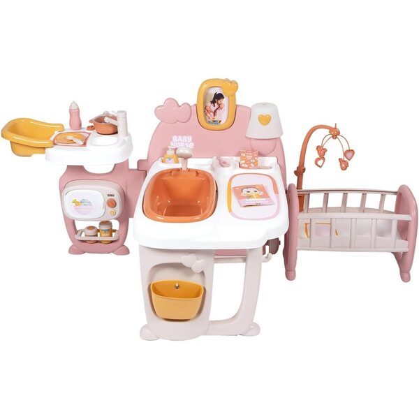Smoby Baby Nurse 3-in-1-Spielcenter für Puppen mit 19 Zubehörteilen aus recyceltem Kunststoff