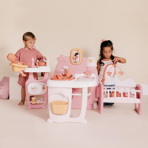 Smoby Baby Nurse centro gioco per bambole 3-in-1 con 19 Accessori in Plastica Riciclata