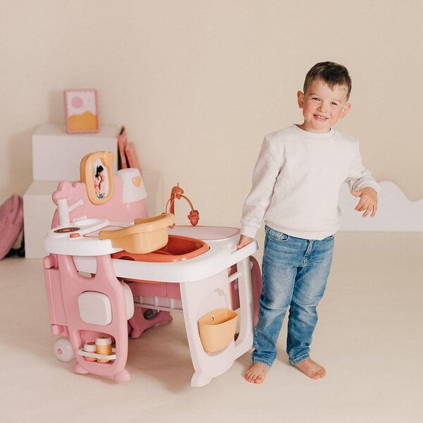 Smoby Baby Nurse centro gioco per bambole 3-in-1 con 19 Accessori in Plastica Riciclata