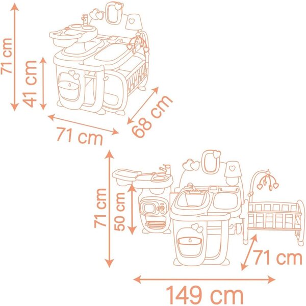 Smoby Baby Nurse centro gioco per bambole 3-in-1 con 19 Accessori in Plastica Riciclata