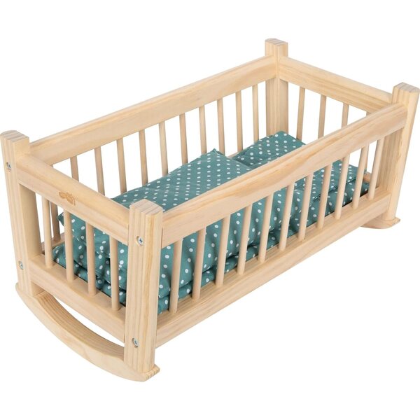 small Foot culla per bambole Natur in legno con biancheria extra grande per bambini 3+