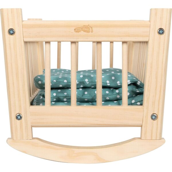 small Foot culla per bambole Natur in legno con biancheria extra grande per bambini 3+