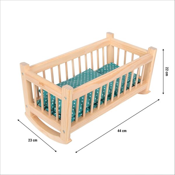 small Foot culla per bambole Natur in legno con biancheria extra grande per bambini 3+