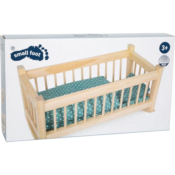 small Foot culla per bambole Natur in legno con biancheria extra grande per bambini 3+