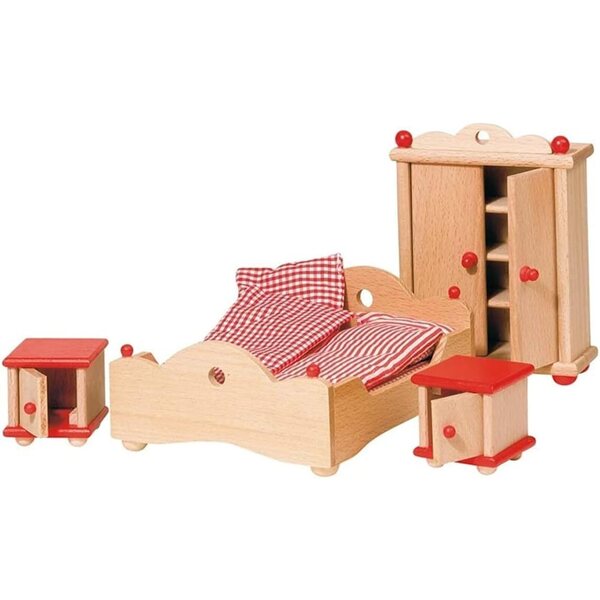 Set mobili camera da letto per casetta delle bambole Goki 4 pezzi in legno