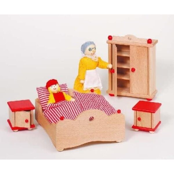 Set mobili camera da letto per casetta delle bambole Goki 4 pezzi in legno