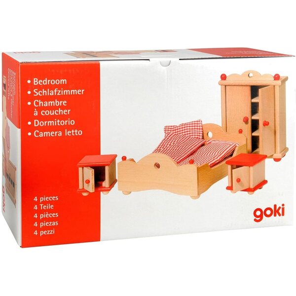 Set mobili camera da letto per casetta delle bambole Goki 4 pezzi in legno
