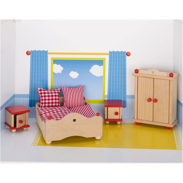 Set mobili camera da letto per casetta delle bambole Goki 4 pezzi in legno
