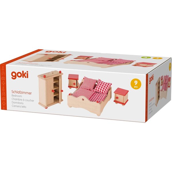 Set mobili camera da letto per casetta delle bambole Goki 4 pezzi in legno