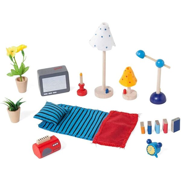 Goki Set Accessori 17 pezzi per casa delle bambole - Arredamento soggiorno e camera