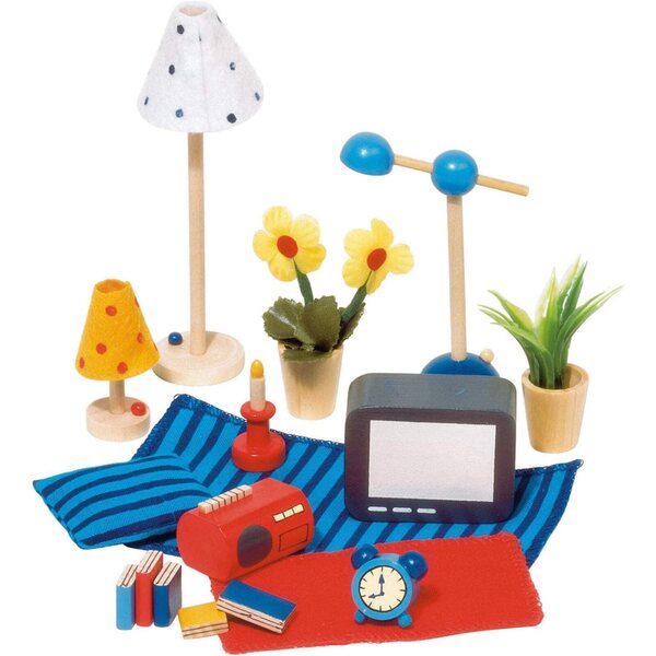 Goki Set Accessori 17 pezzi per casa delle bambole - Arredamento soggiorno e camera
