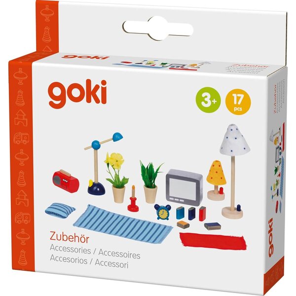 Goki Set Accessori 17 pezzi per casa delle bambole - Arredamento soggiorno e camera
