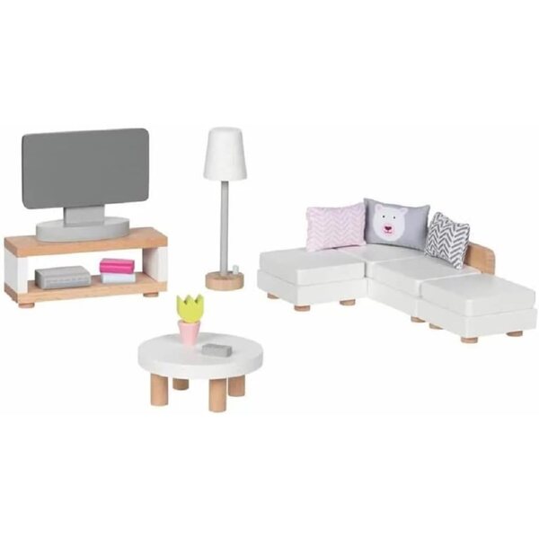 Set Arredamento Salotto per Casa delle Bambole goki in Legno 15 pezzi