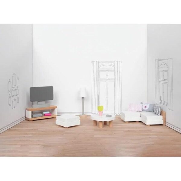 Set Arredamento Salotto per Casa delle Bambole goki in Legno 15 pezzi