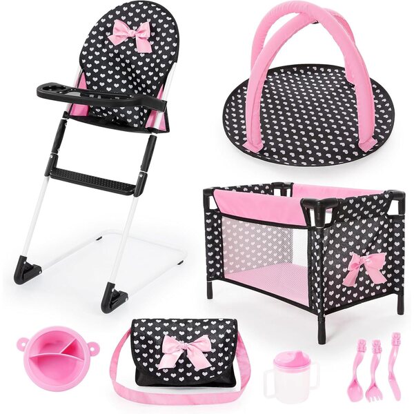 Set di accessori per bambole Bayer Design con seggiolone, lettino, arco gioco e borsa per Bambini 3+