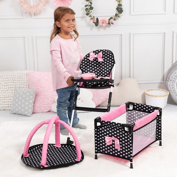 Set di accessori per bambole Bayer Design con seggiolone, lettino, arco gioco e borsa per Bambini 3+