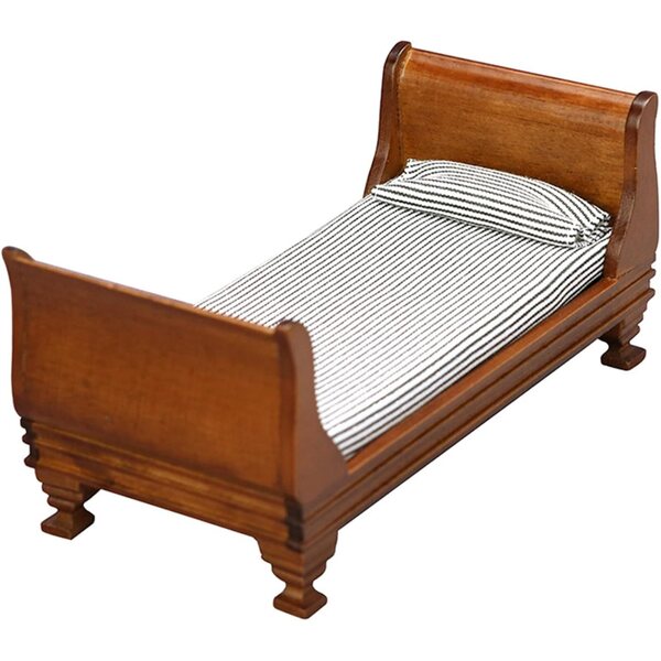 Letto Vintage per Casa delle Bambole 1:12 con Materasso e Cuscino in Legno
