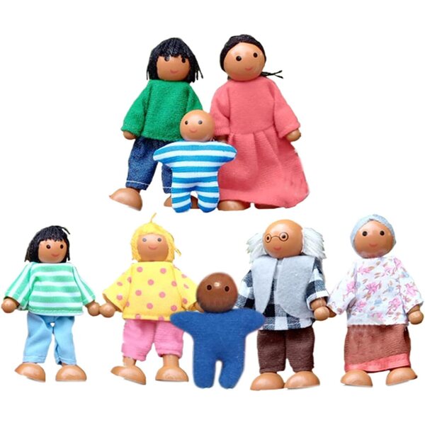 Mini Personaggi in legno per casa delle bambole - set 8 miniature per gioco creativo