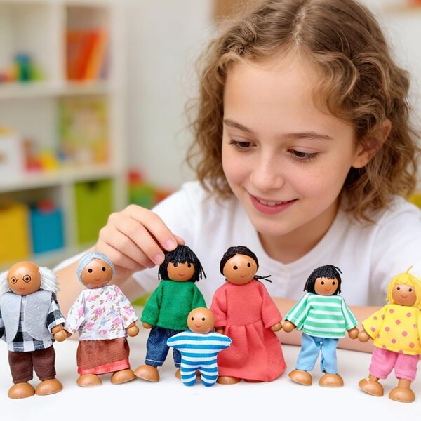 Mini Personaggi in legno per casa delle bambole - set 8 miniature per gioco creativo