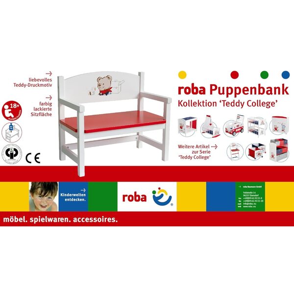 roba bambolebank Teddy College in legno bianco, seduta per bambole fino a 5 kg