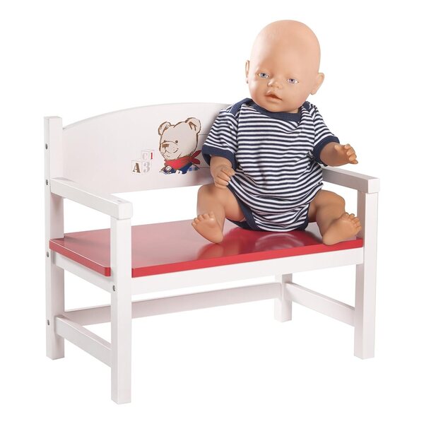 roba bambolebank Teddy College in legno bianco, seduta per bambole fino a 5 kg