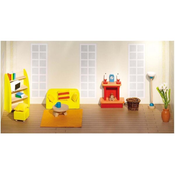 Goki 51904 Set 34 pezzi mobili per casa delle bambole soggiorno dettagliato