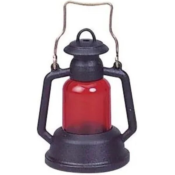 Miniatura LED Laterna nera con inserto rosso per pupazzi e giardini in miniatura