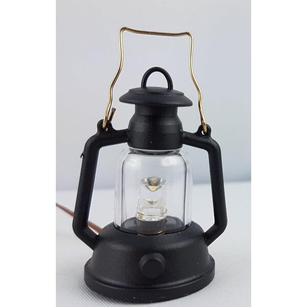 Miniatura LED Laterna nera con inserto rosso per pupazzi e giardini in miniatura