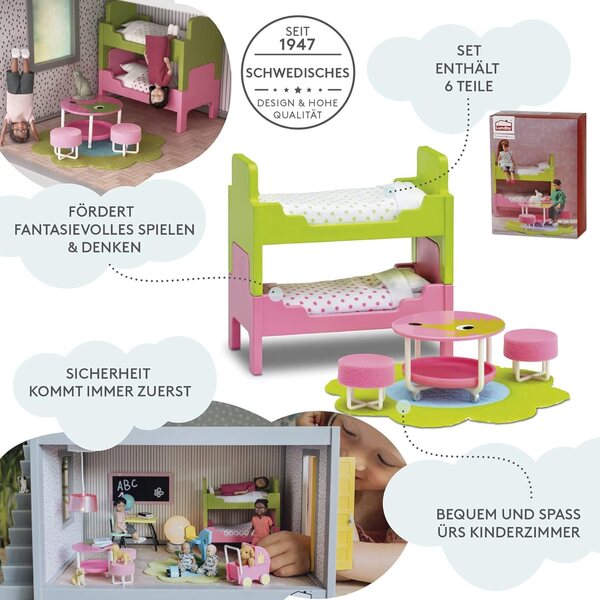 Lundby Puppenhausmöbel Kinderzimmer-Set mit Etagenbetten 1:18
