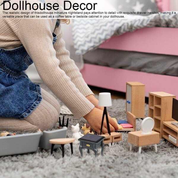 Mini Comò in Legno 1:12 per Casa delle Bambole, Mobile Notte Decorativo