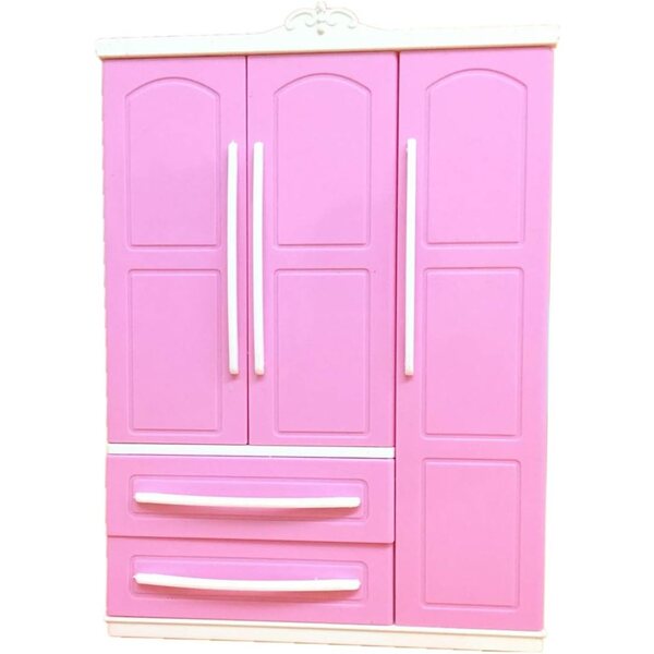 Armadio rosa moderno 3 ante per gioco con accessori Barbie e bambole