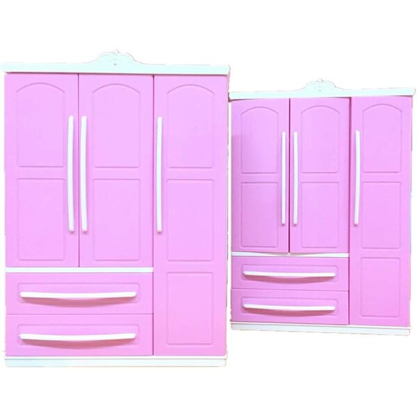 Armadio rosa moderno 3 ante per gioco con accessori Barbie e bambole