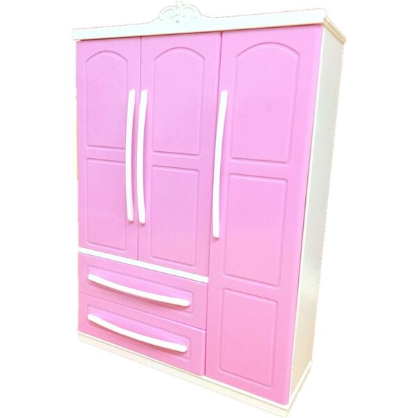 Armadio rosa moderno 3 ante per gioco con accessori Barbie e bambole