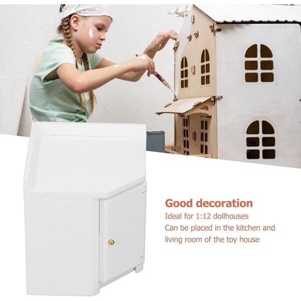 Eckschrank per casa delle bambole in legno di betulla, mini cucina dettagliata 1:12