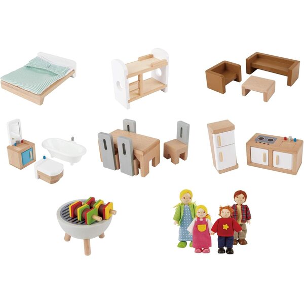 Hape bambole-Villa in Legno con 6 Stanze e Accessori + Auto Famiglia in Legno