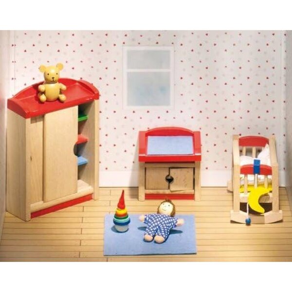 Goki mobili per casa delle bambole: cameretta 12pz e Badezimmer 17pz in legno