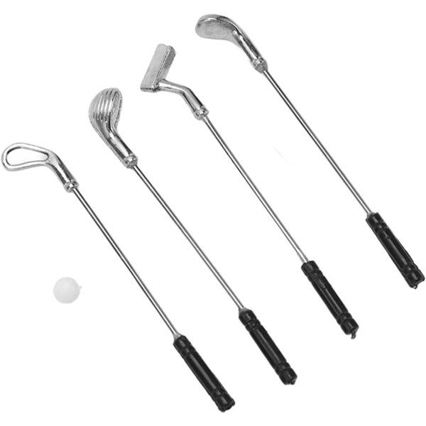 Set mit 5 Minigolfschlägern für Puppenhäuser im Maßstab 1:12 aus Kunststoff und Legierung