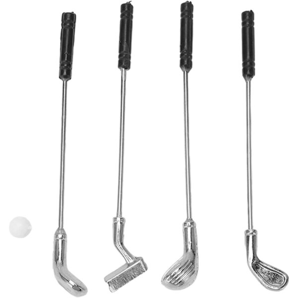Set mit 5 Minigolfschlägern für Puppenhäuser im Maßstab 1:12 aus Kunststoff und Legierung