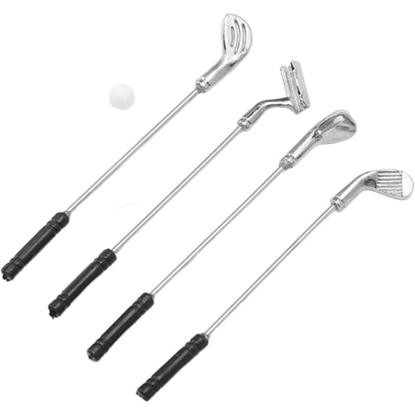 Set mit 5 Minigolfschlägern für Puppenhäuser im Maßstab 1:12 aus Kunststoff und Legierung