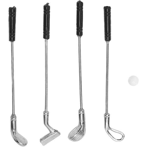 Set mit 5 Minigolfschlägern für Puppenhäuser im Maßstab 1:12 aus Kunststoff und Legierung
