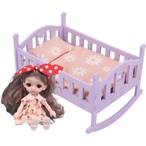Lettino per bambole in legno giocattolo per bambini - design compatto e sicuro