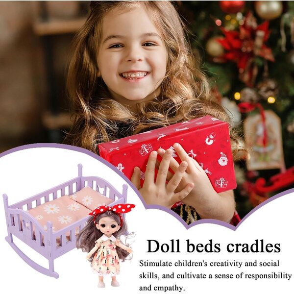 Lettino per bambole in legno giocattolo per bambini - design compatto e sicuro
